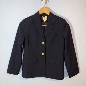 Lands end Classic navy Blazer with Gold Buttons size 12 wool blend flap pockets